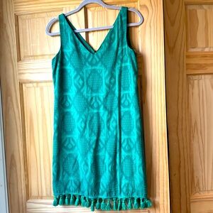 Maggie, London Green textured tassel dress